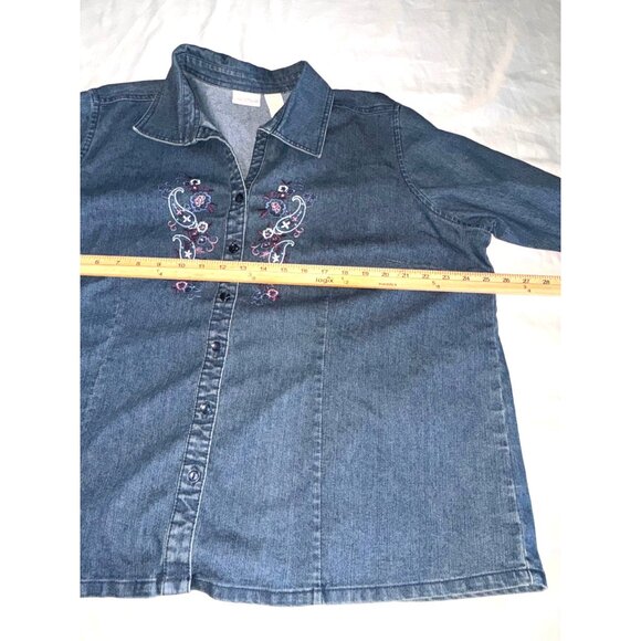 Denim Embroidered Button-Up Shirt 1X Erika Woman Cotton Blend - Picture 5 of 6